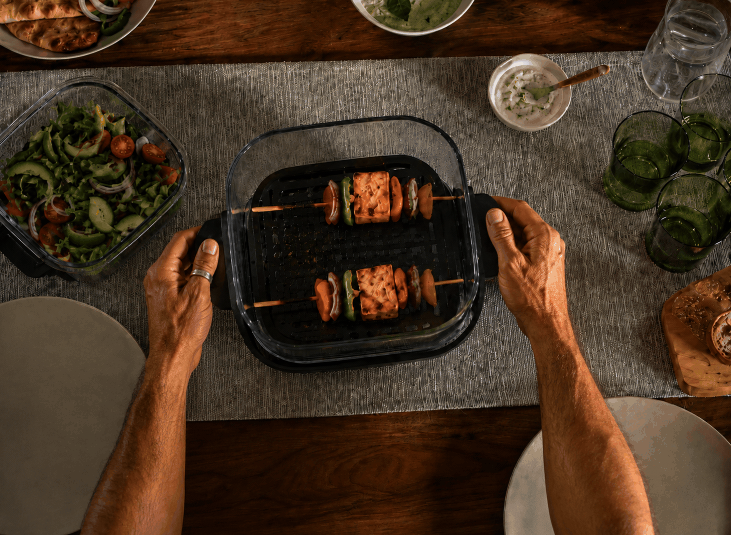 Rymac 1350 Watts No telfon air fryer Storing food with glass basket lid