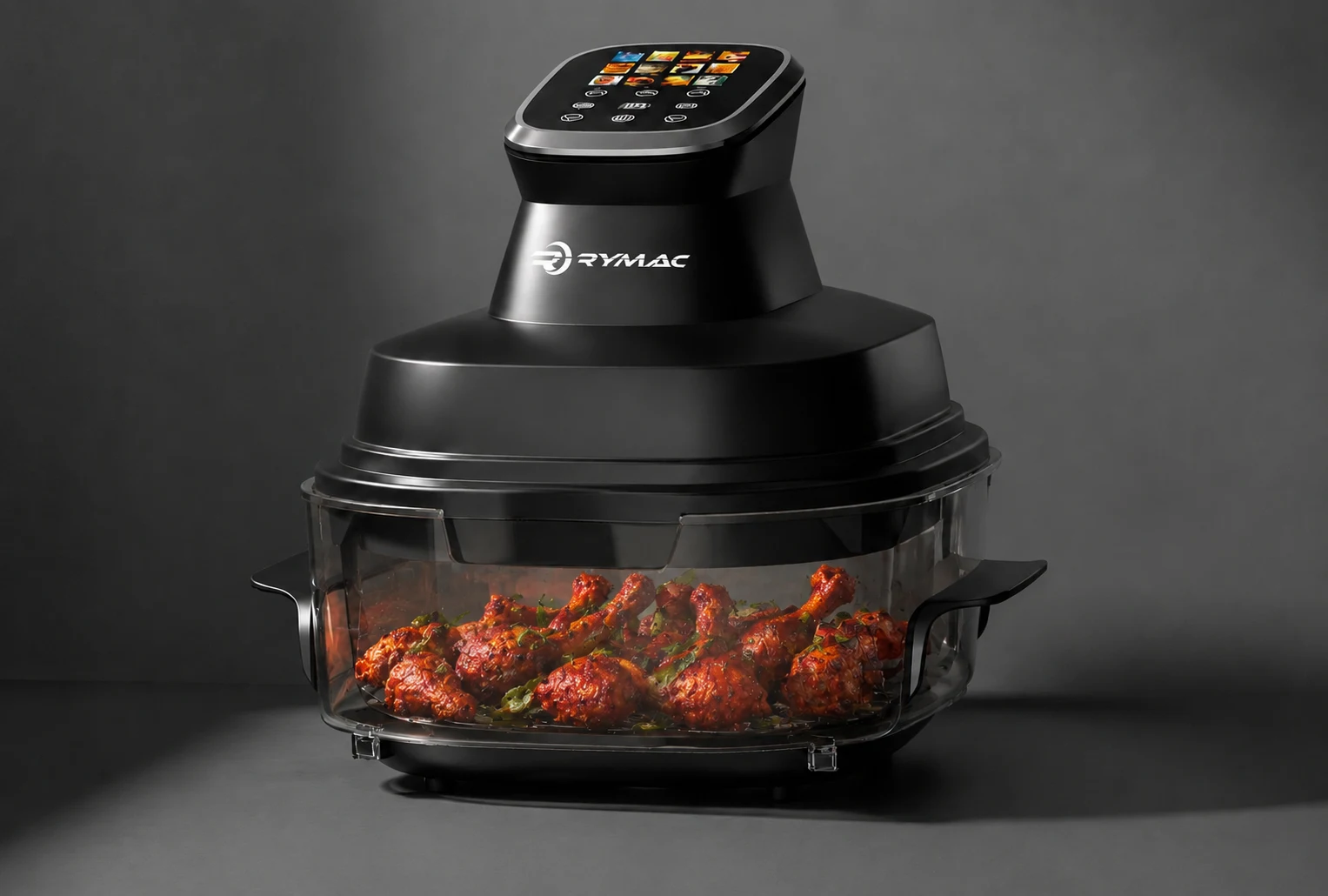 Rymac 1350 Watts glass air fryer with Chicken 65 frying