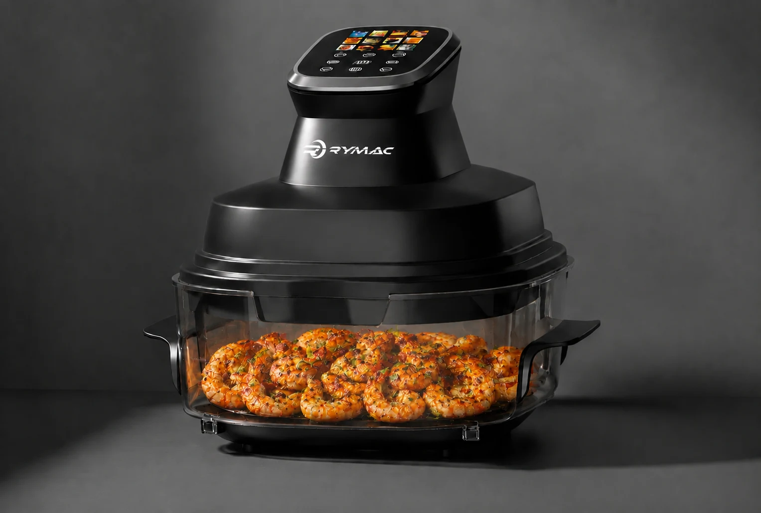 Rymac 1350 Watts glass air fryer with Prawns